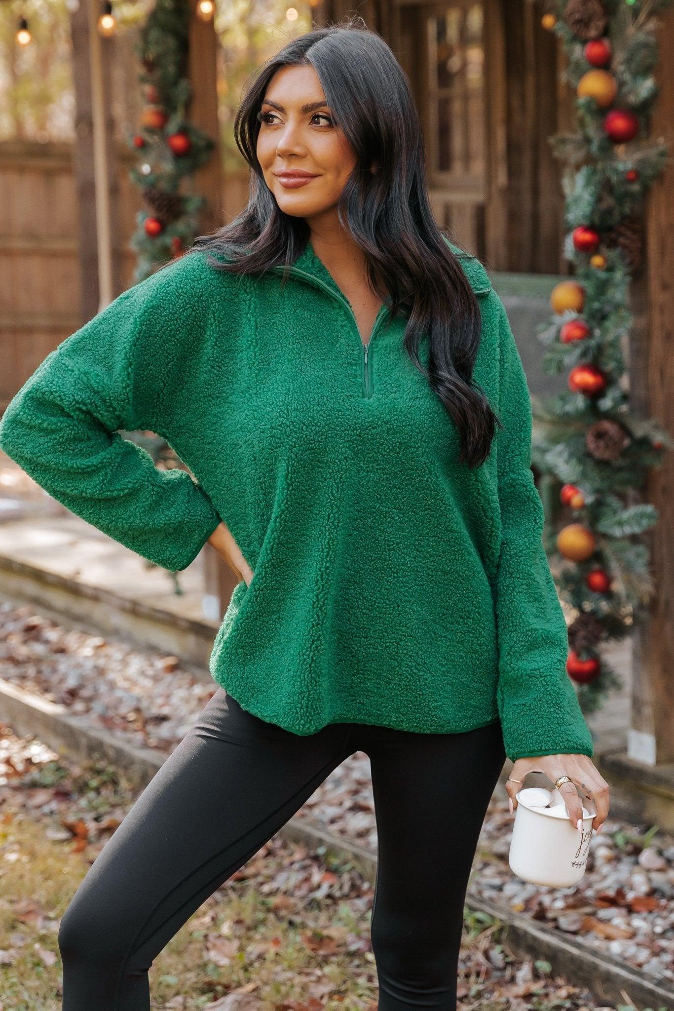 Green Sherpa Zip Up Jacket - FINAL SALE Product Image