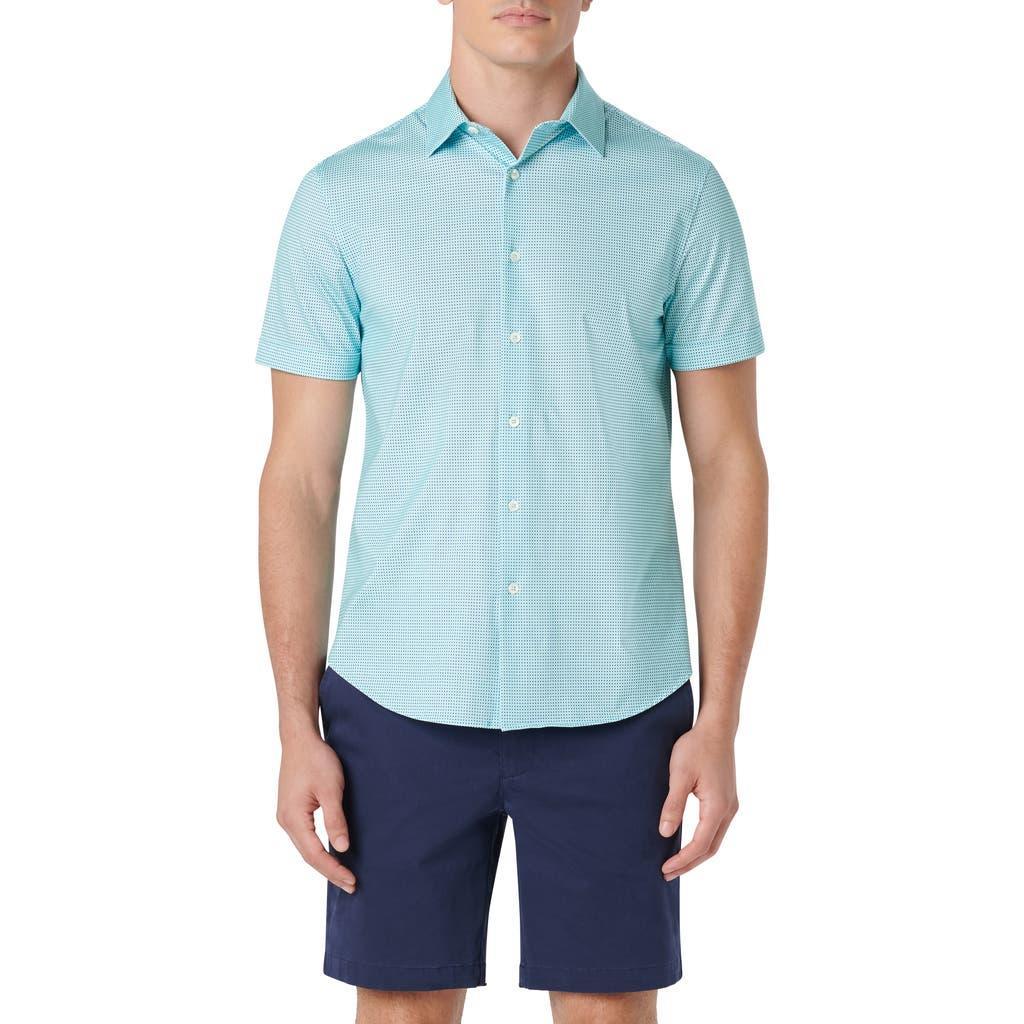 BUGATCHI Men's Ooohcotton Miles Pin Dot Cotton-blend Short-sleeve Shirt In Mint Product Image