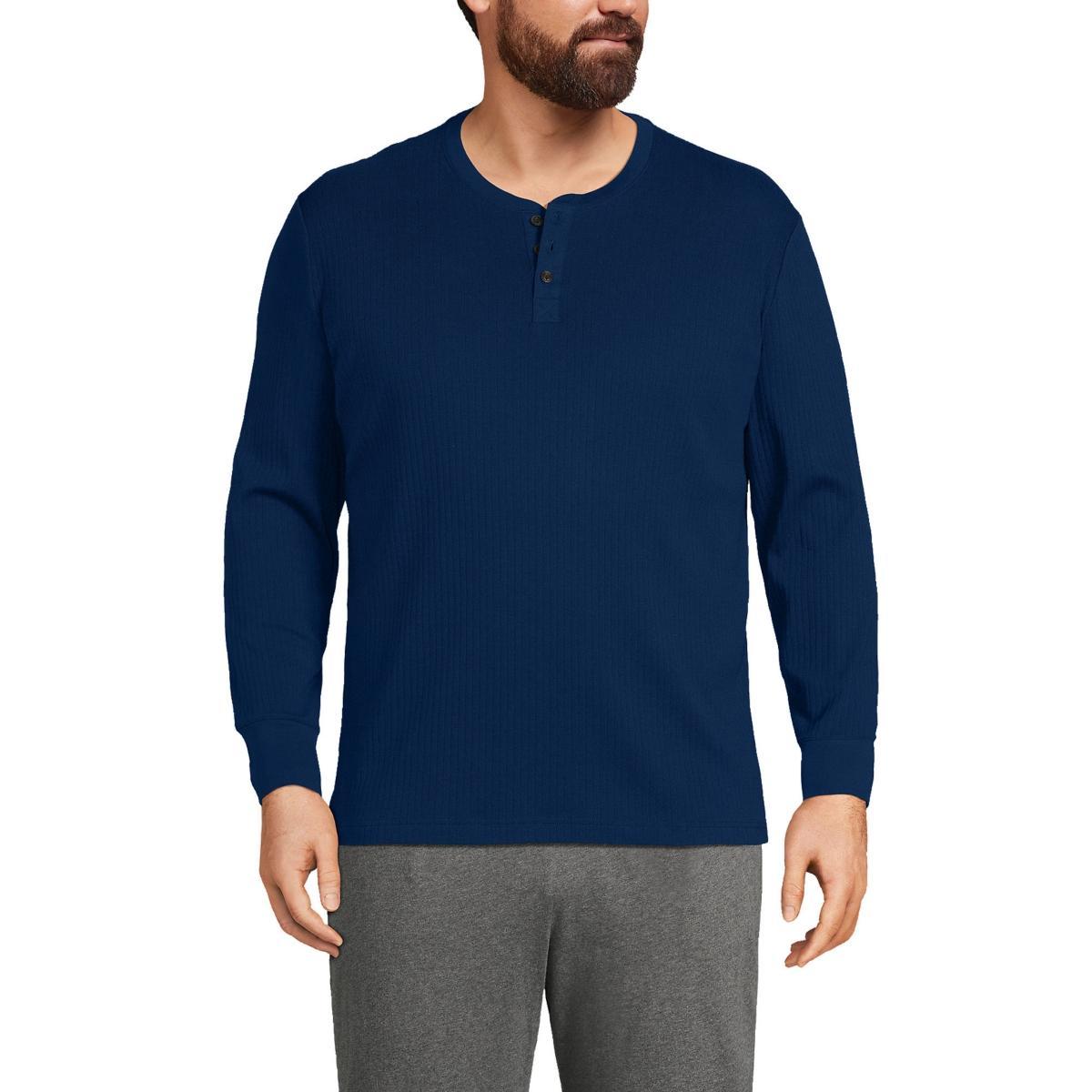 Men's Lands' End Ribbed Pajama Sleep Henley, Size: XXL, Grey Heather Product Image