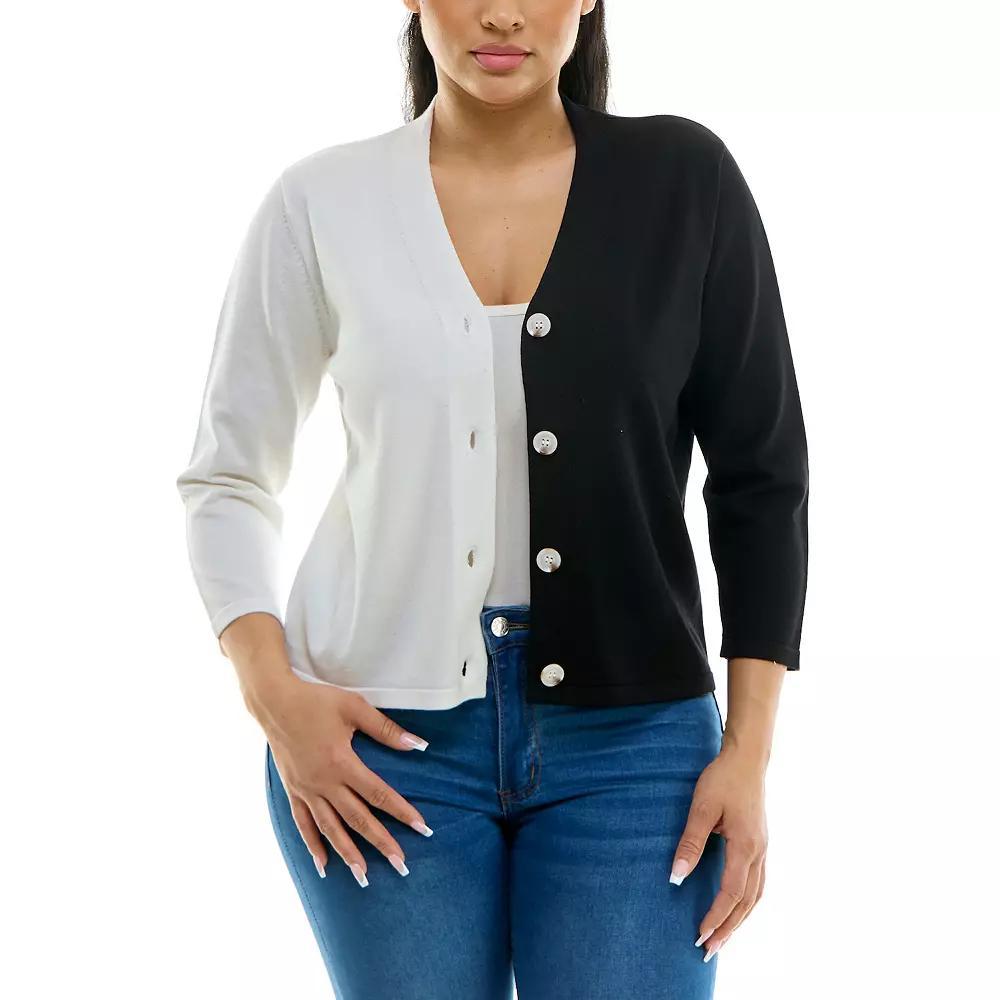 Women's Nina Leonard Colorblock Sweater, Size: Large, Ivory Black Product Image