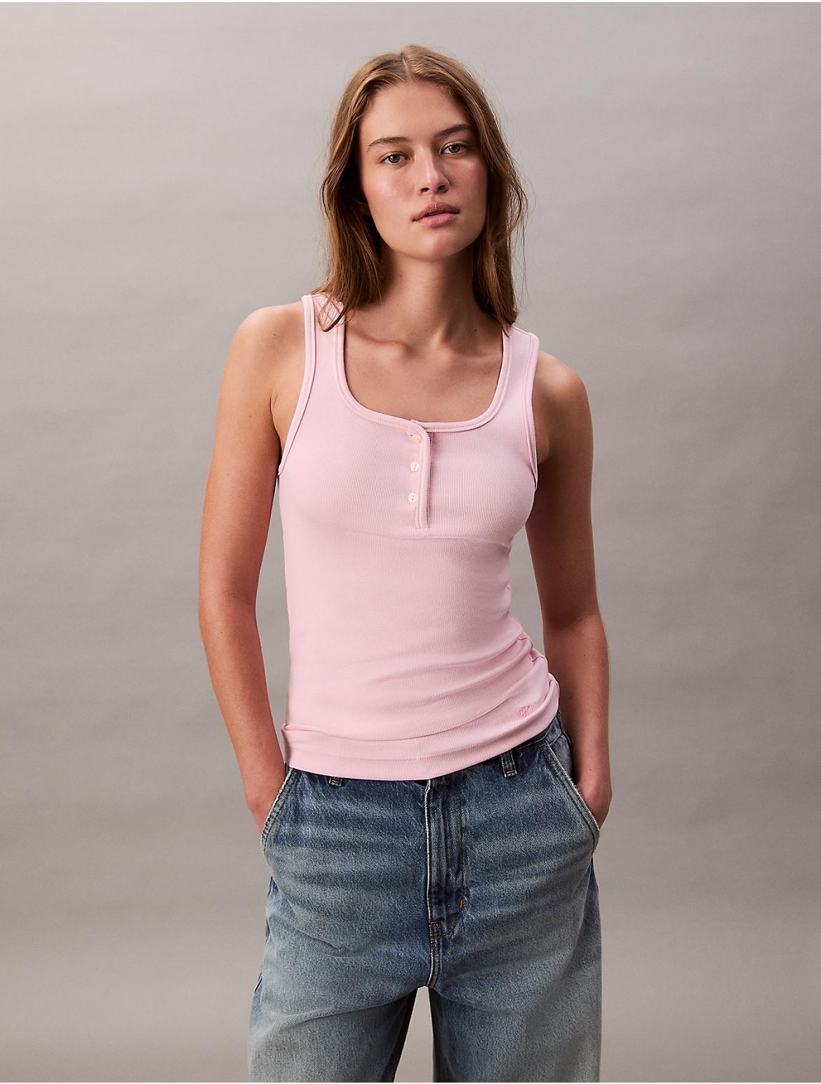 Calvin Klein Womens Cotton Contour Rib Henley Tank Top - Green Product Image
