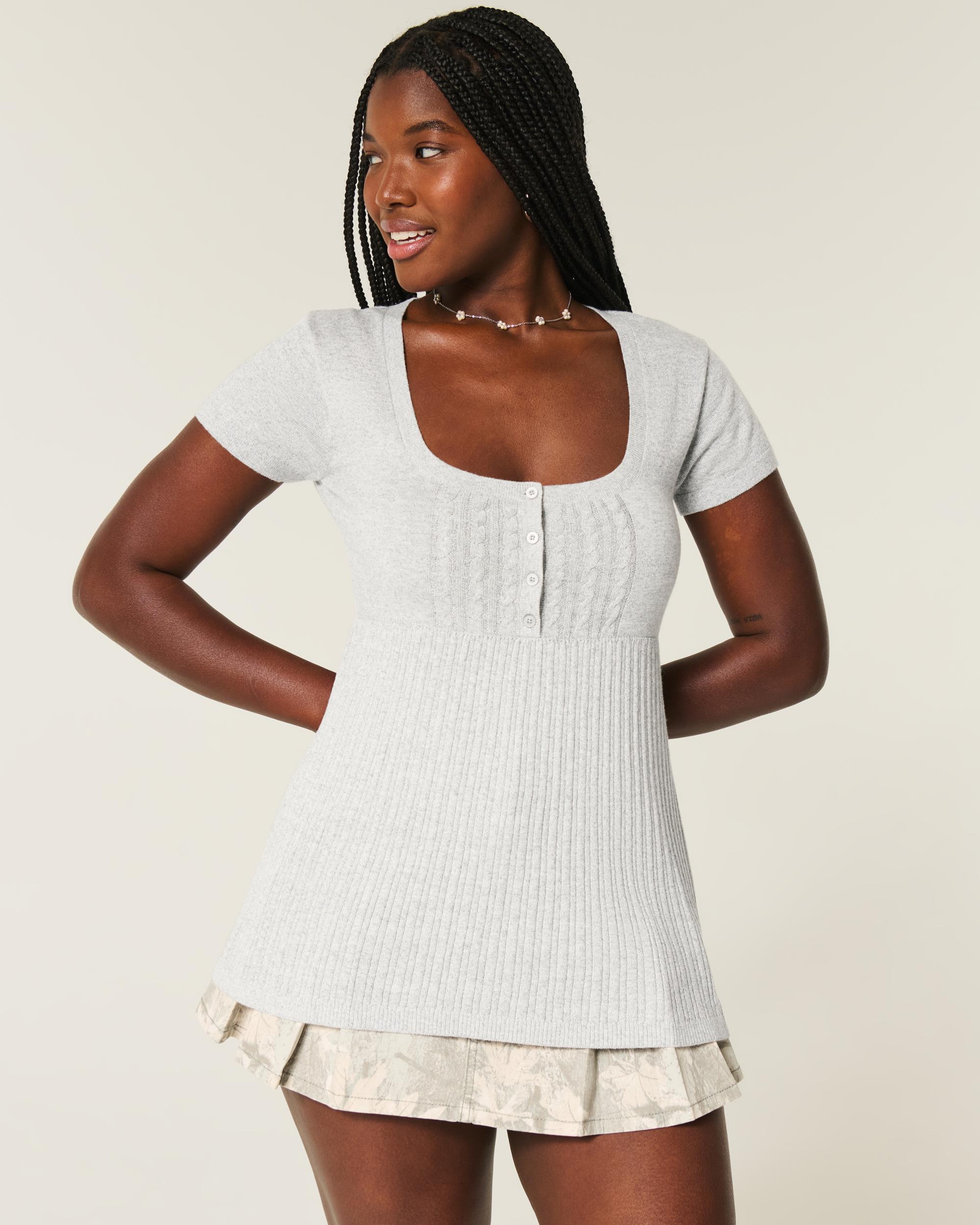 Short-Sleeve Henley Babydoll Top Product Image