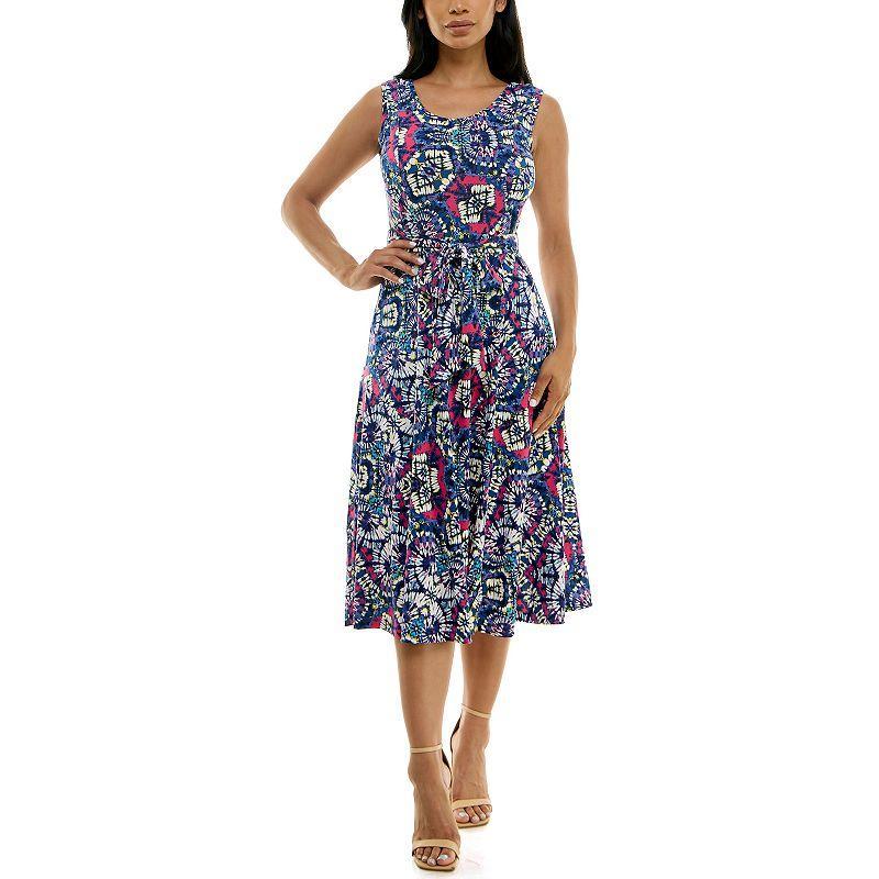 Women's Nina Leonard Belted Sleeveless Print Midi Dress, Size: XL, Brown Team Product Image