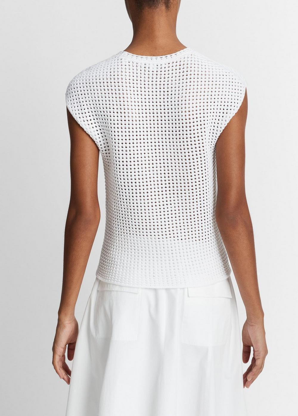 Womens Mesh-stitch Cap-Sleeve Crew Neck Sweater, Petal Pearl, Size M Vince Product Image