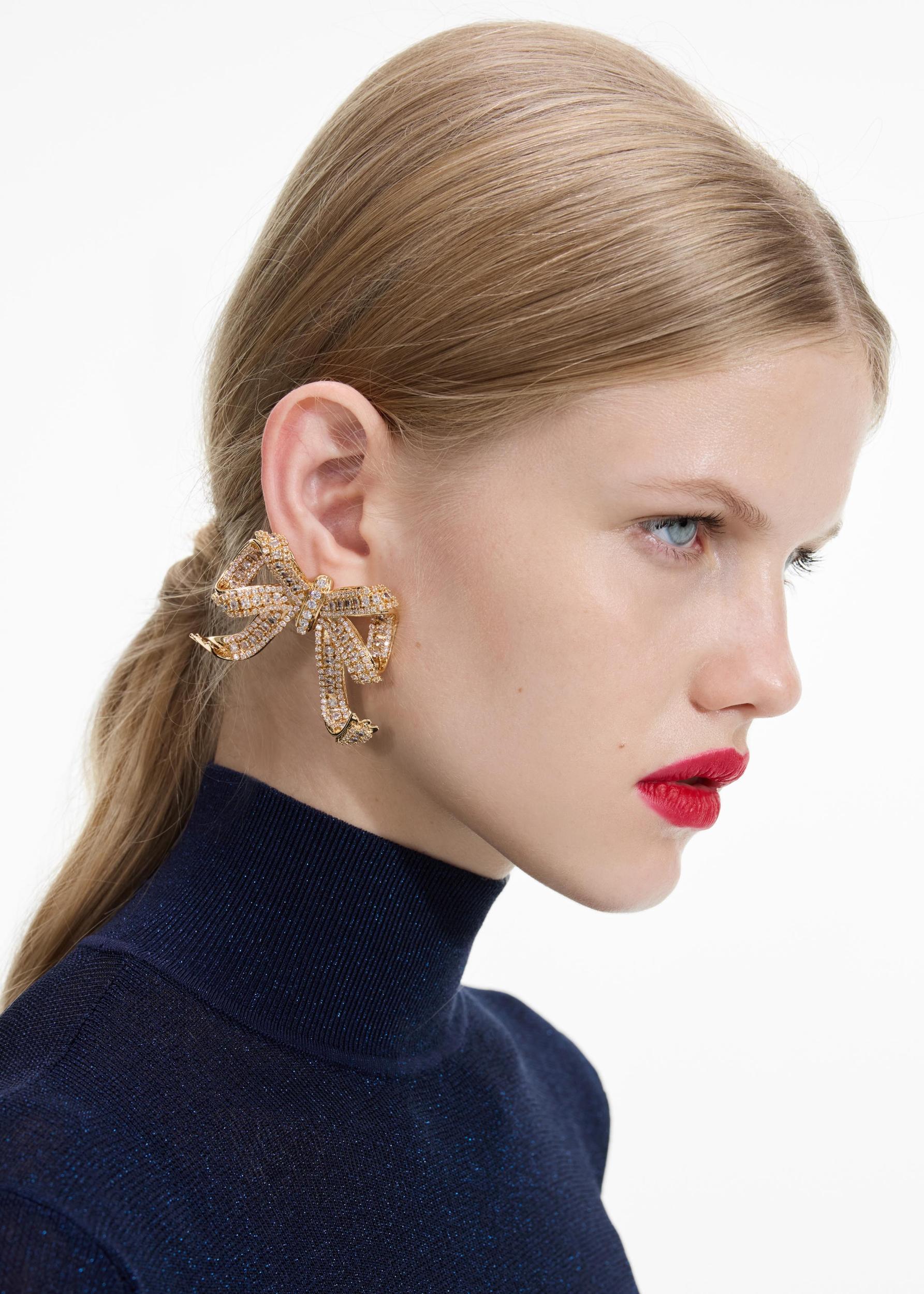 Gold Crystal Bow Earrings Product Image