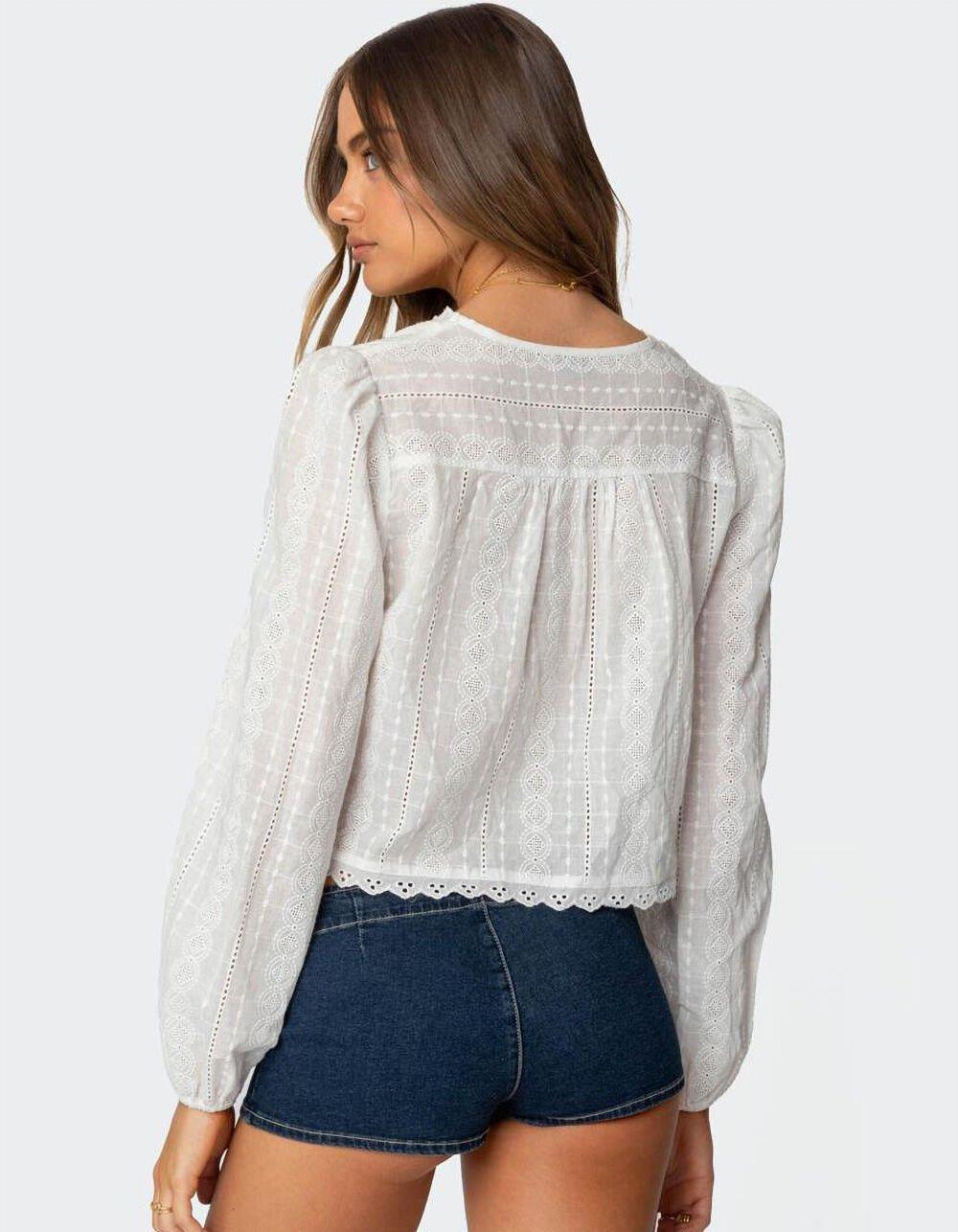 EDIKTED Lesley Cotton Lace Tie Front Top Product Image