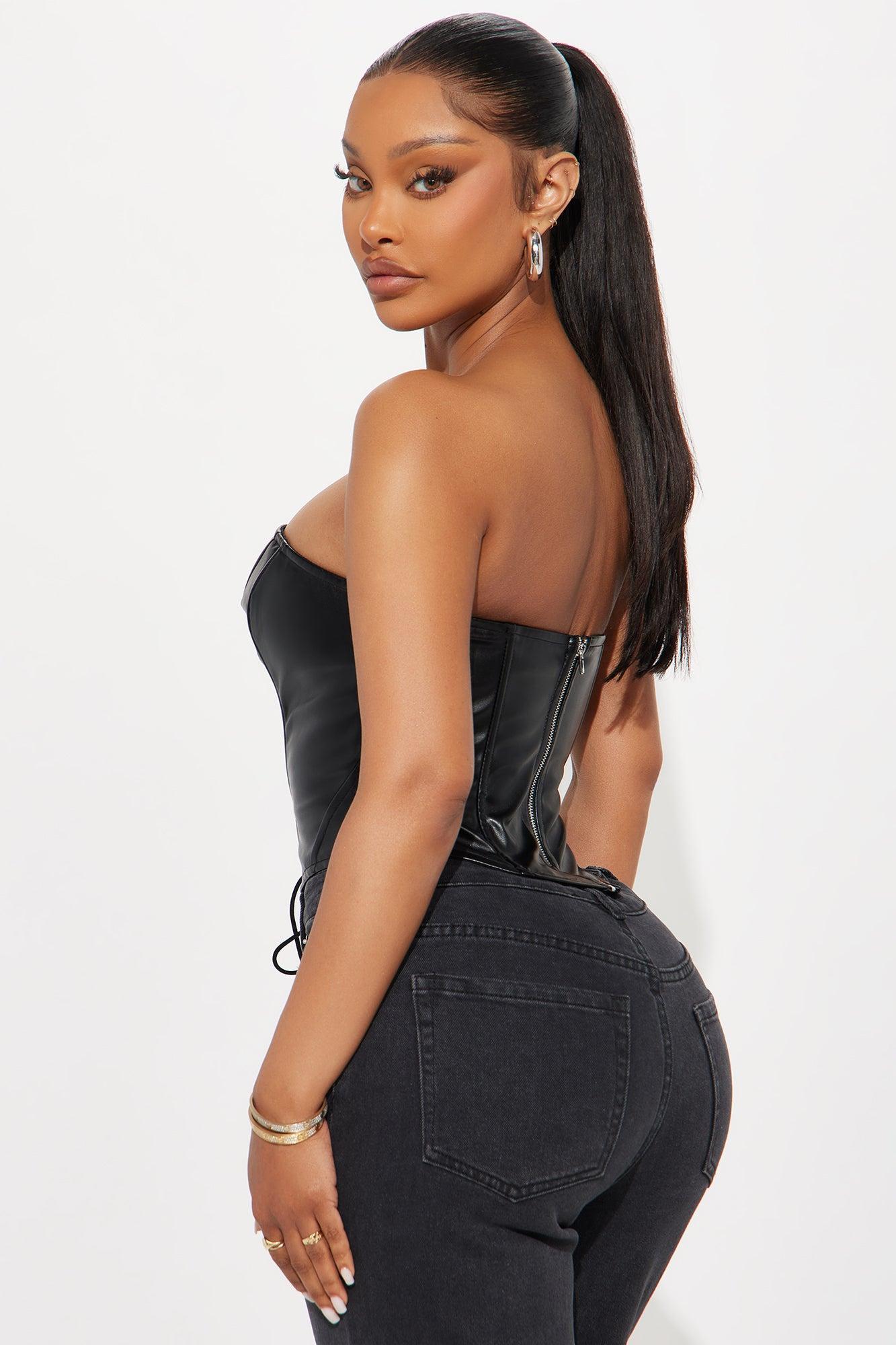Mess With Me Faux Leather Corset - Black Product Image