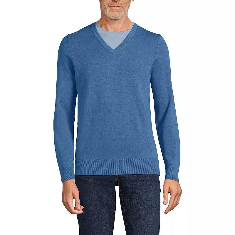Men's Lands' End Fine Gauge Cotton V-Neck Sweater, Size: Small, Radiant Blue Product Image