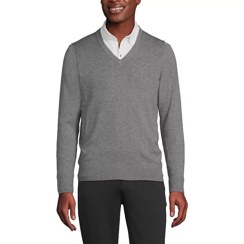 Mens Lands End V-Neck Pullover Sweater Pewter Grey Product Image