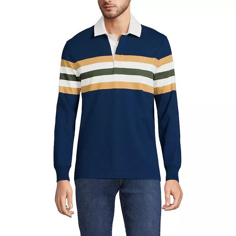 Men's Lands' End Striped Rugby Shirt, Size: Small, Almond Green Product Image