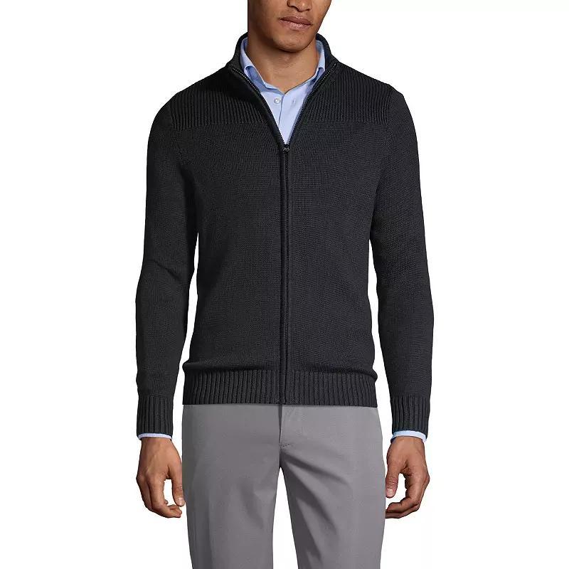 Mens Lands End School Uniform Zip-Front Cardigan Sweater Classic Blue Product Image