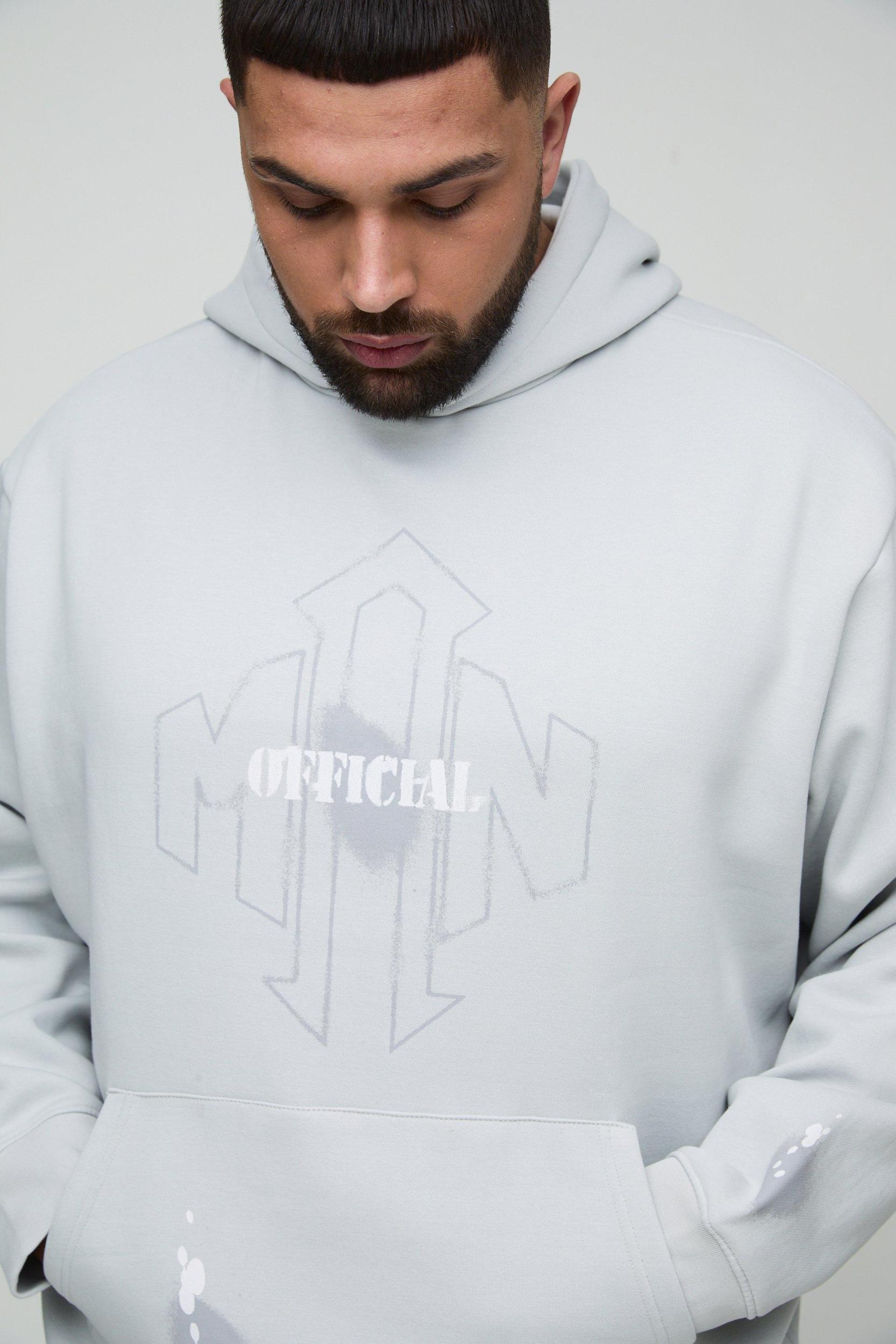 Plus Oversized Man Paint Splatter Hoodie | boohooMAN USA Product Image