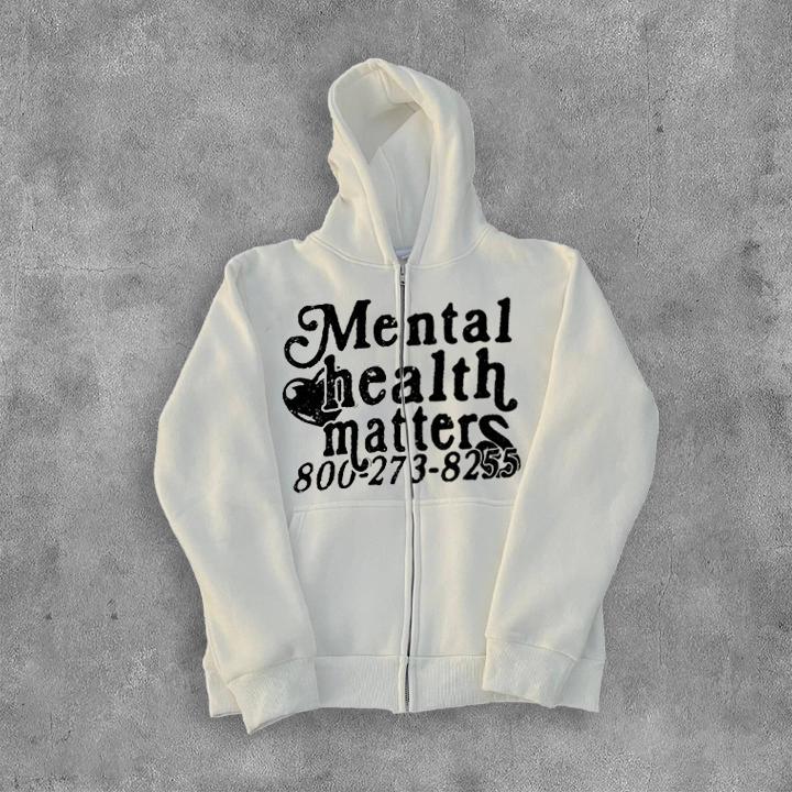 Mental Health Matters Graphic Print Fleece Zip Up Hoodie Product Image
