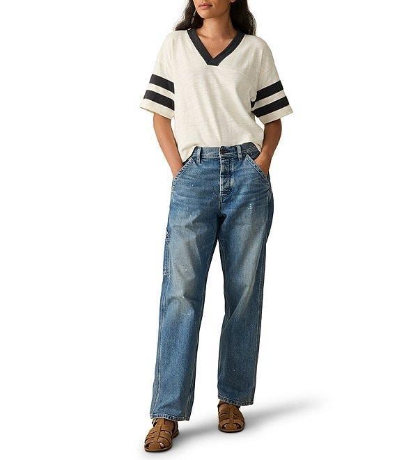 Faherty Organic Cotton Slub Varsity Knit Striped V-Neck Short Sleeve Tee Product Image