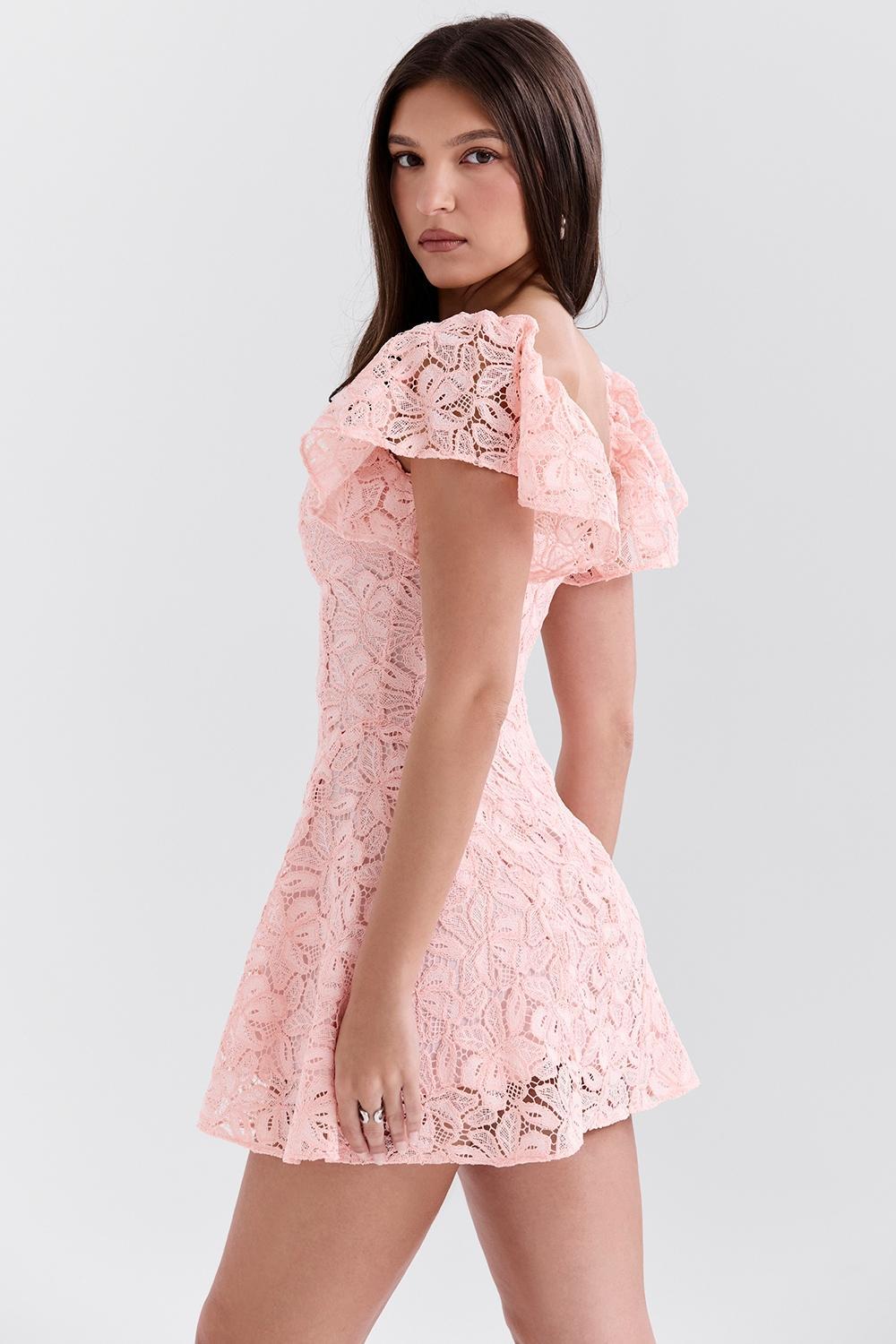 Verity Perfectly Pink Floral Lace Mini Dress Product Image