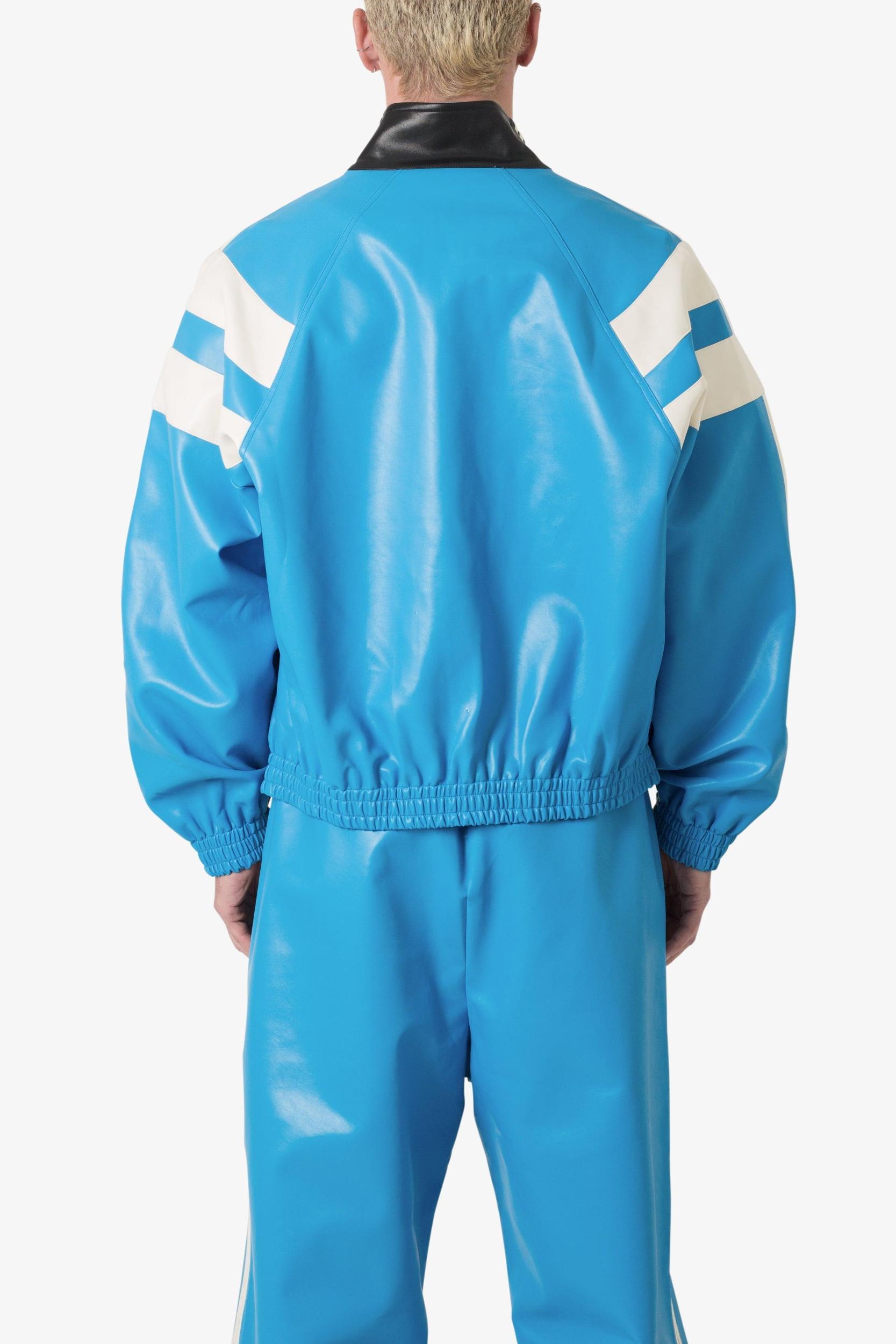 Icon Oversized PU Track Jacket - Blue/Black Product Image