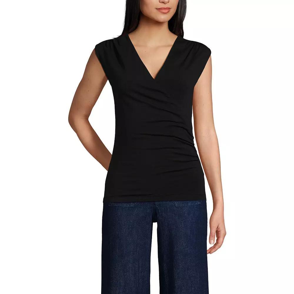 Womens Lands End Lightweight Jersey Wrap Front Top Product Image