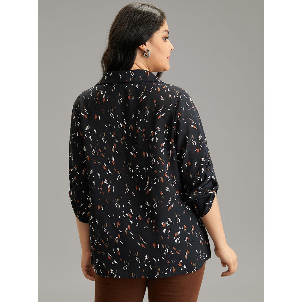 Plus Size Black Leopard Shirt Collar Tab Sleeve Blouse Women Office Long Sleeve Shirt collar Work Blouses BloomChic 14-16/1X Product Image