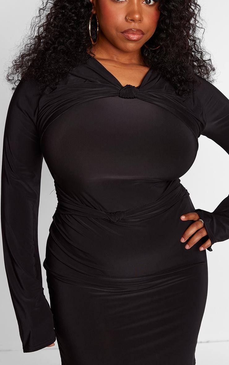 Plus Black Knot Front Detail Bodycon Dress Product Image