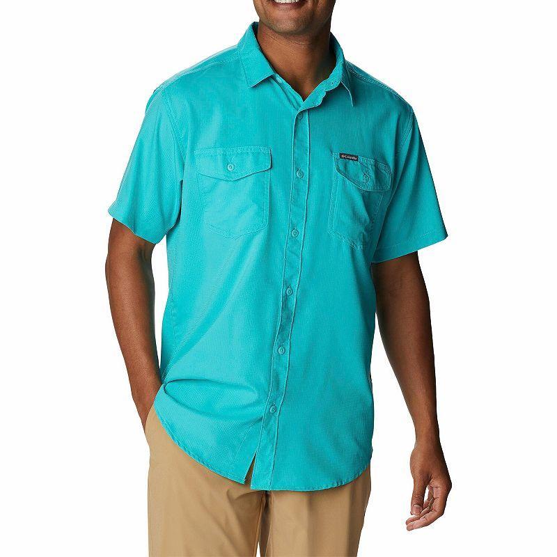 Mens Columbia UPF 40 Utilizer II Solid Short Sleeve Button-Down Shirt Collegiate Blue Product Image