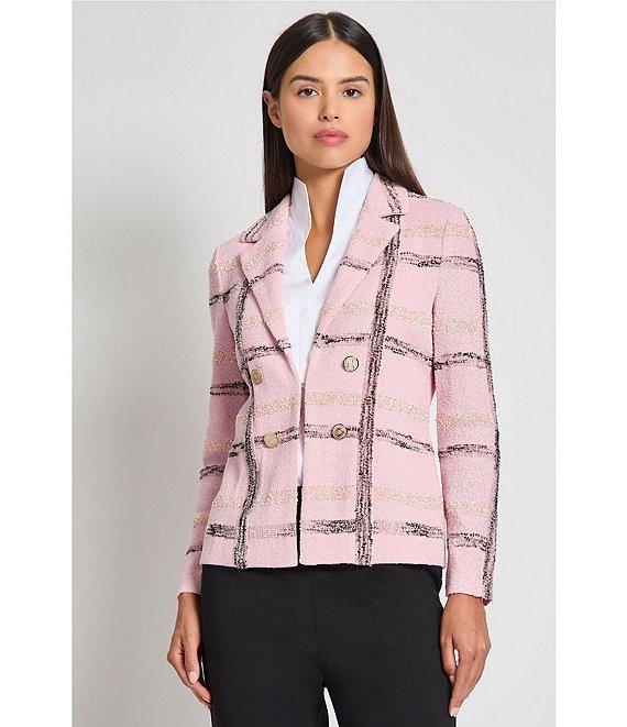 MISOOK Textured Knit Plaid Notch Lapel Long Sleeve Jacket Product Image