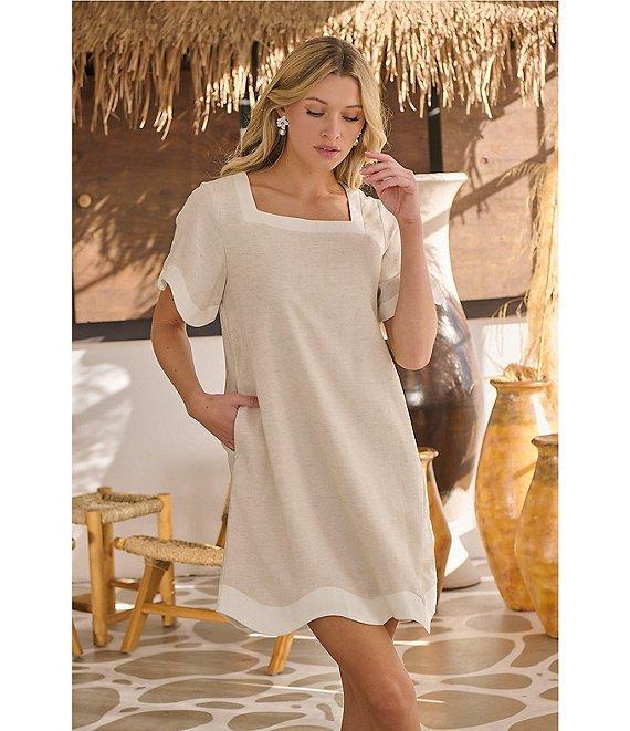 Sugarlips Square Neck Short Sleeve Contrast Trim Scallop Hem Dress Product Image