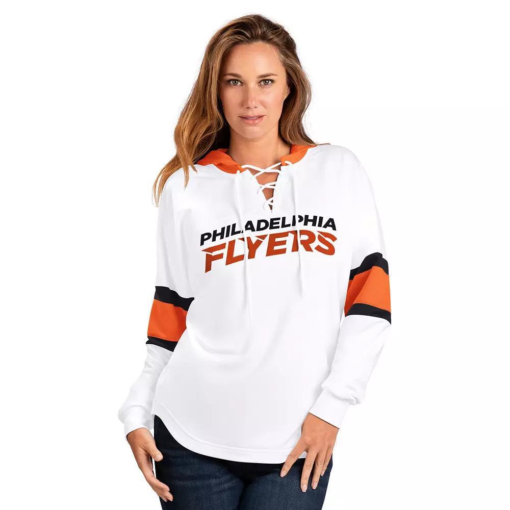 Women's G-III 4Her by Carl Banks  White Philadelphia Flyers Goal Zone Long Sleeve Lace-Up Hoodie T-Shirt, Size: 2XL, Fly White Product Image