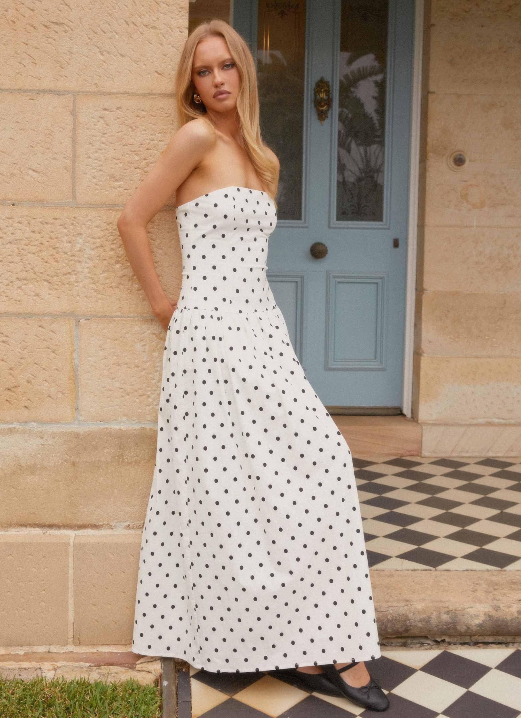 Andorra Maxi Dress - White Polkadot Product Image