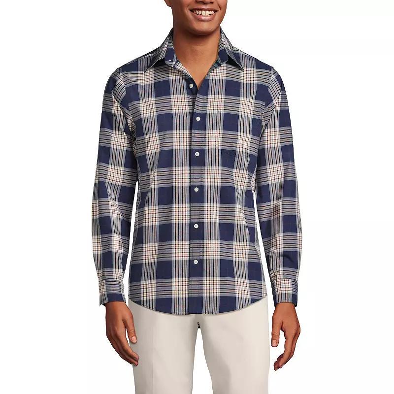 Big & Tall Lands' End Traditional-Fit No-Iron Twill Button-Down Shirt, Men's, Size: Large Tall, White Blue Plaid Product Image