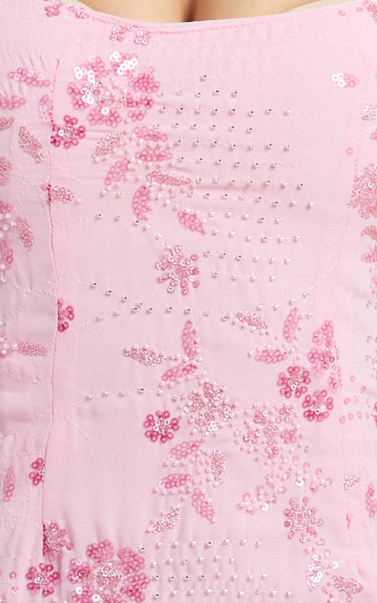 Shari Maxi Dress - Strappy Scoop Neck Column Fitted Sequin Mesh Dress in Pink Product Image