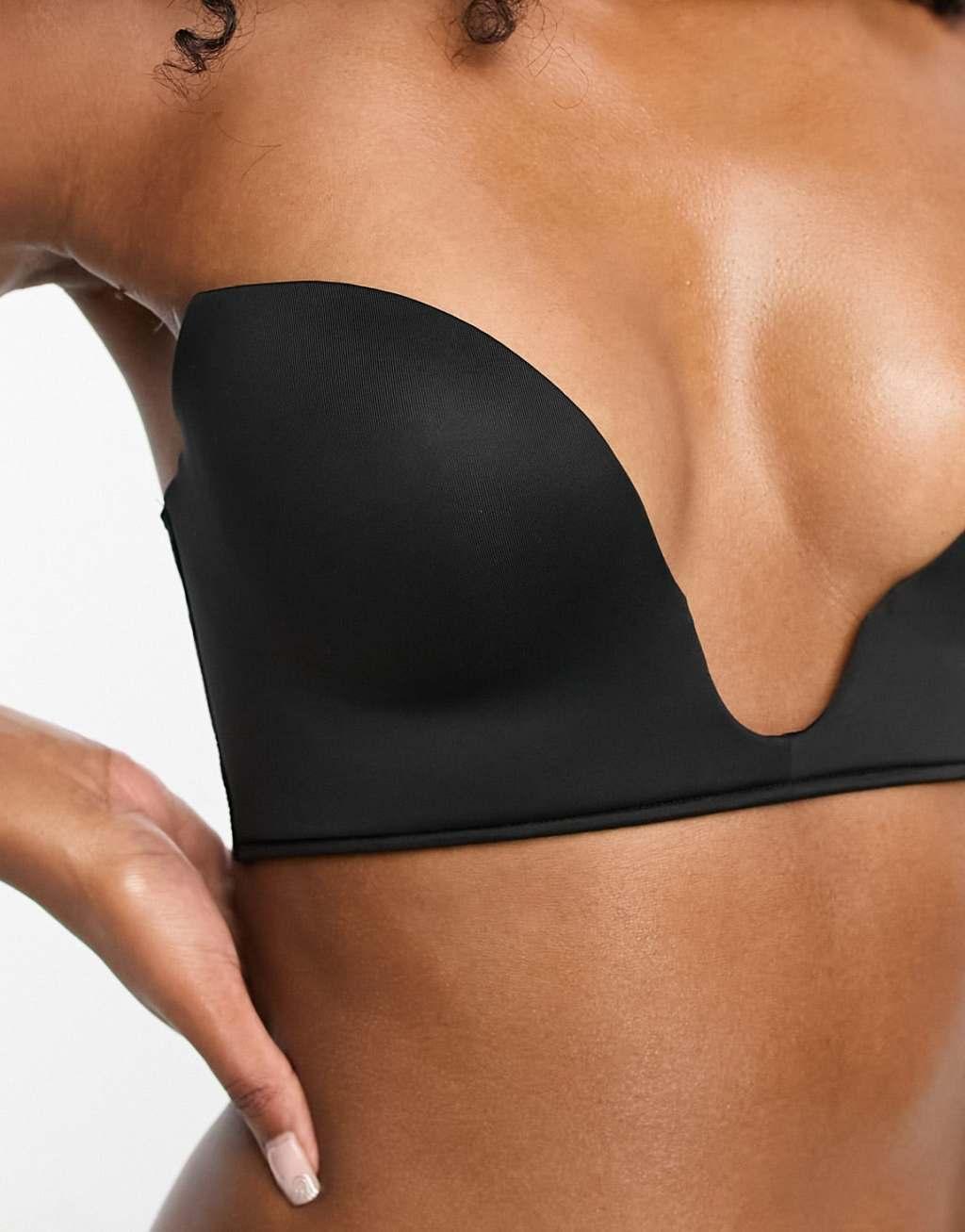 ASOS DESIGN molded open front plunge bra in black Product Image