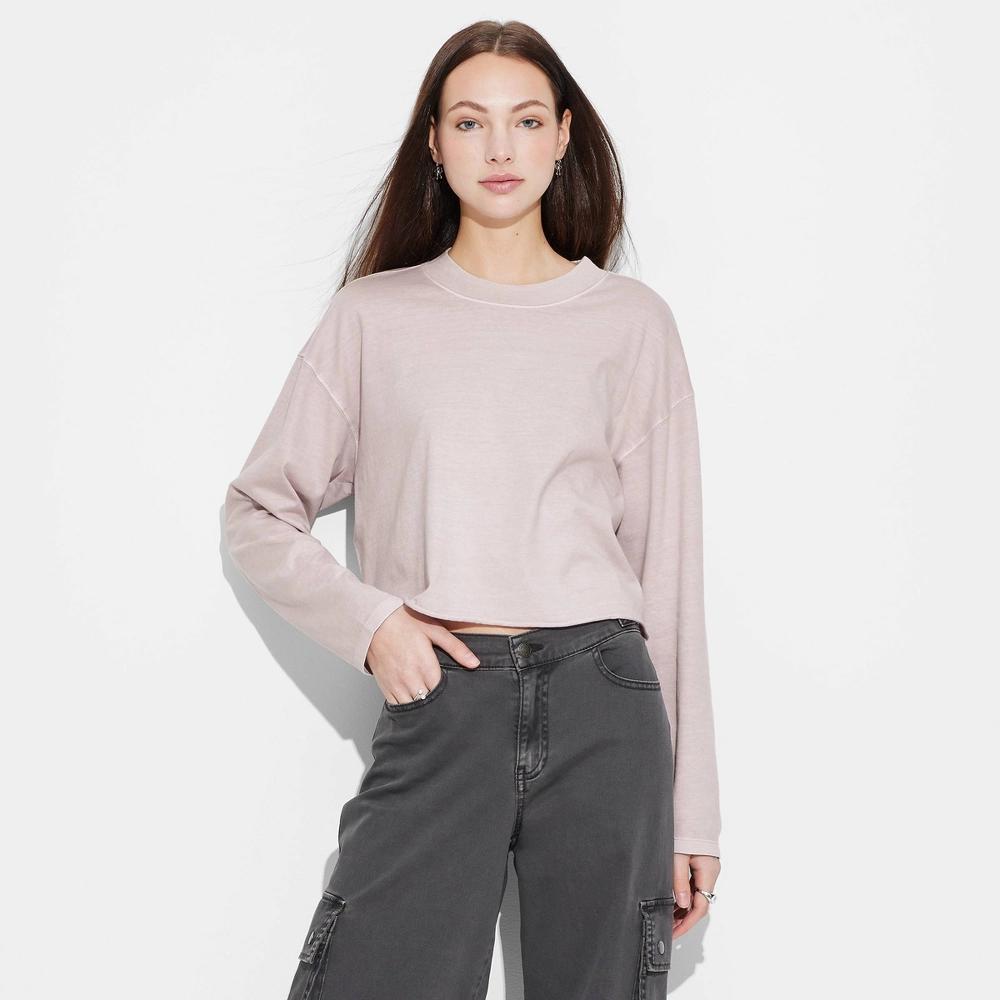 Womens Long Sleeve Cropped T-Shirt - Wild Fable Mauve XXS Product Image