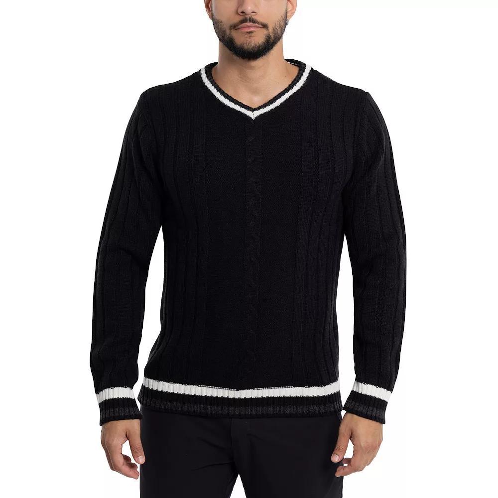 Men's Xray Cable Knit Tipped V-Neck Sweater, Size: Large, Grey Product Image