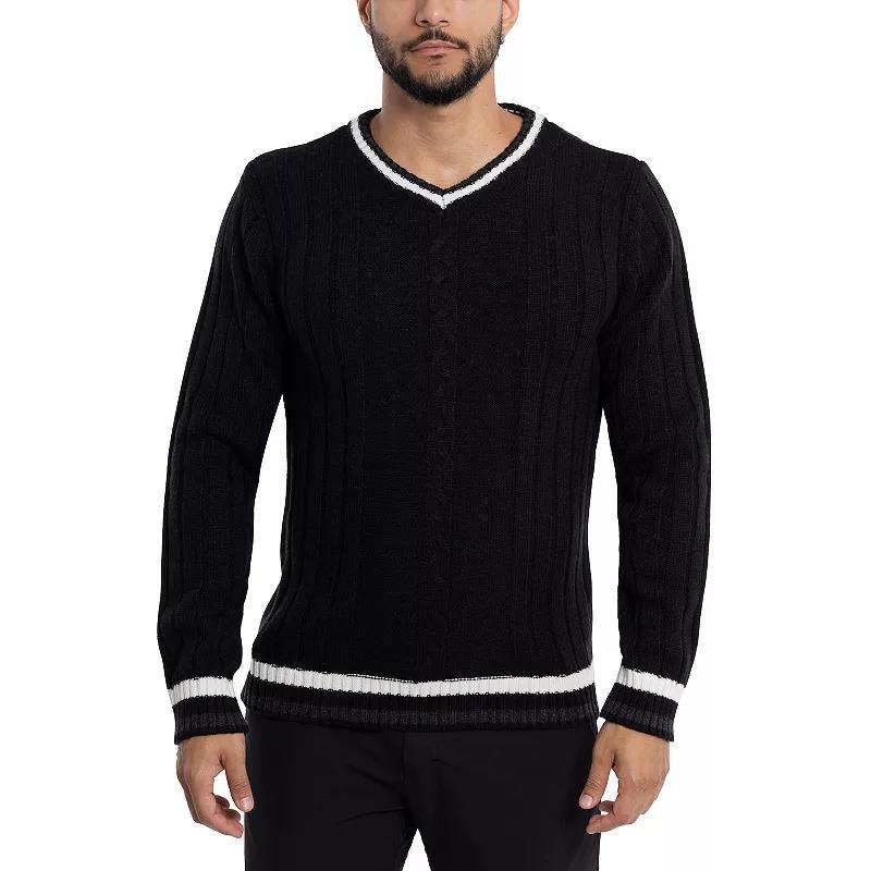 Men's Xray Cable Knit Tipped V-Neck Sweater, Size: Large, Grey Product Image
