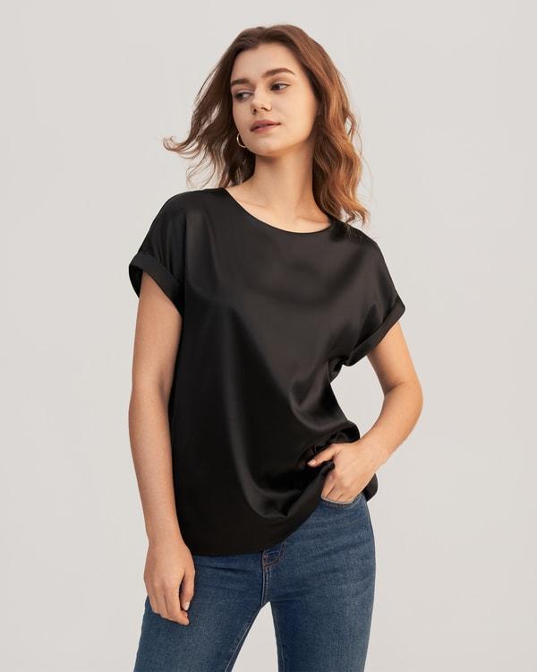 Short Sleeves Round Neck Silk Tee Product Image
