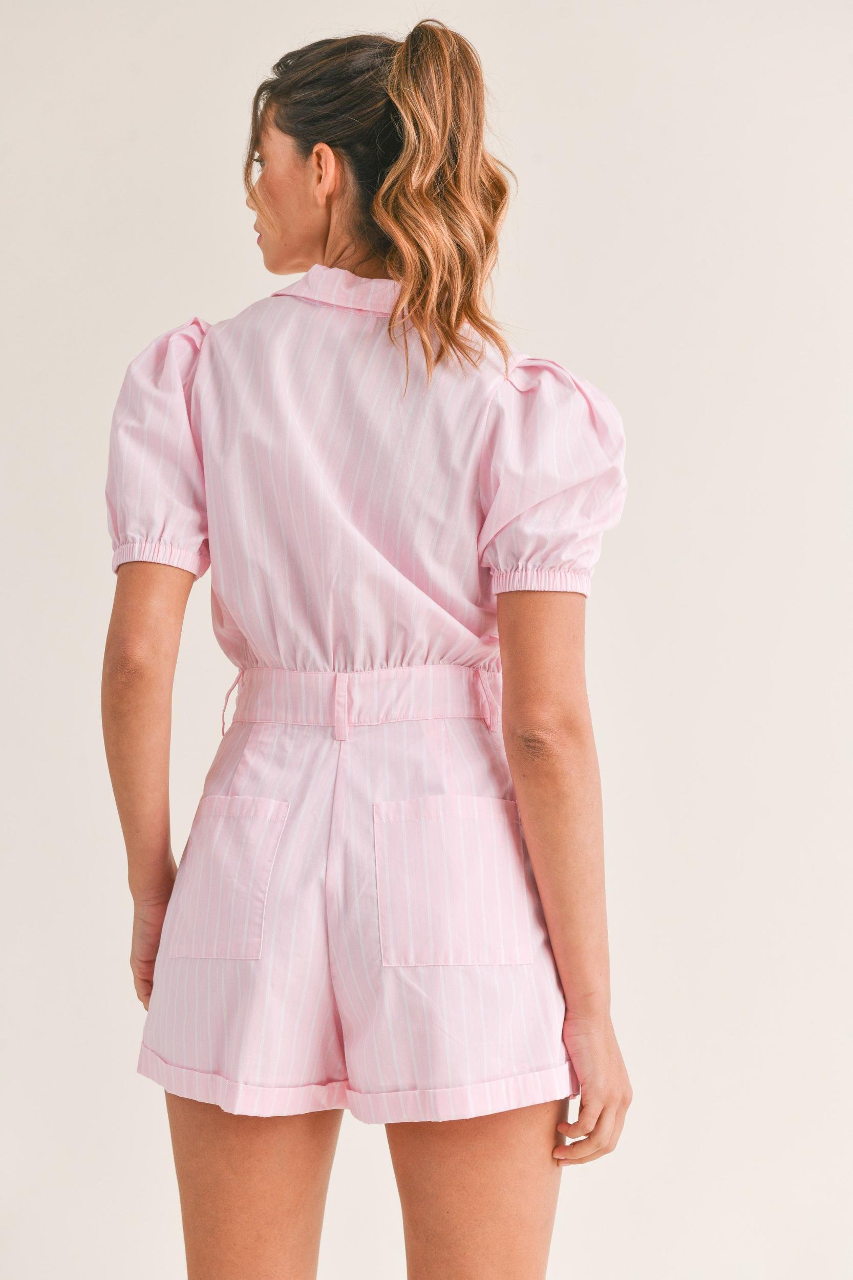 Striped Cute Collared Romper Product Image