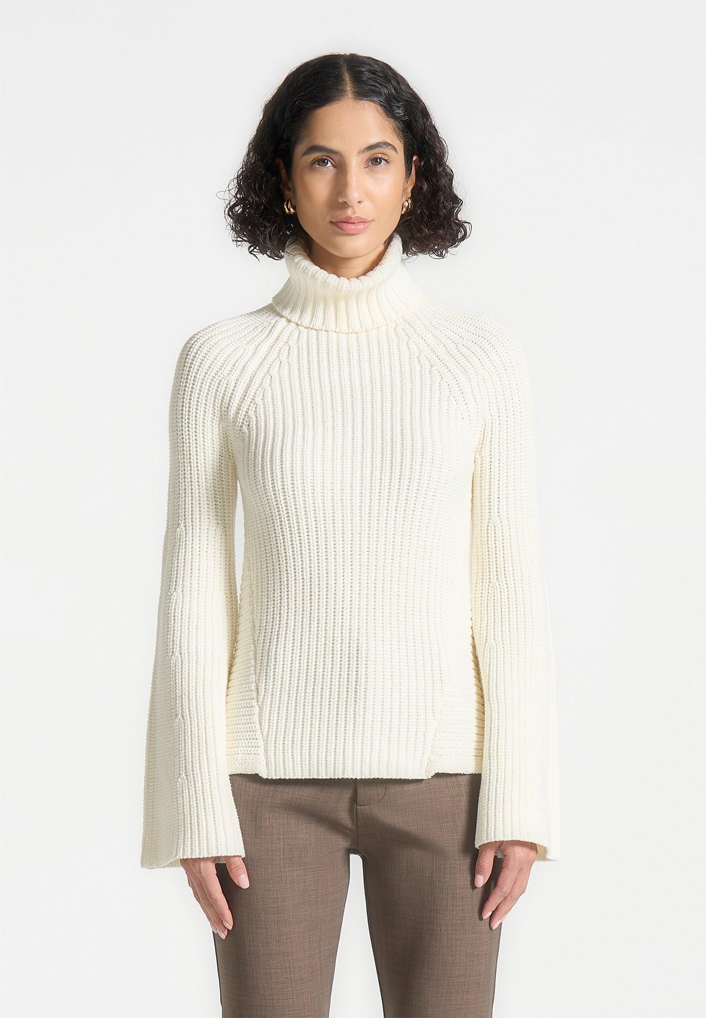 Open Back Knit Roll Neck Jumper - Off White Female Product Image
