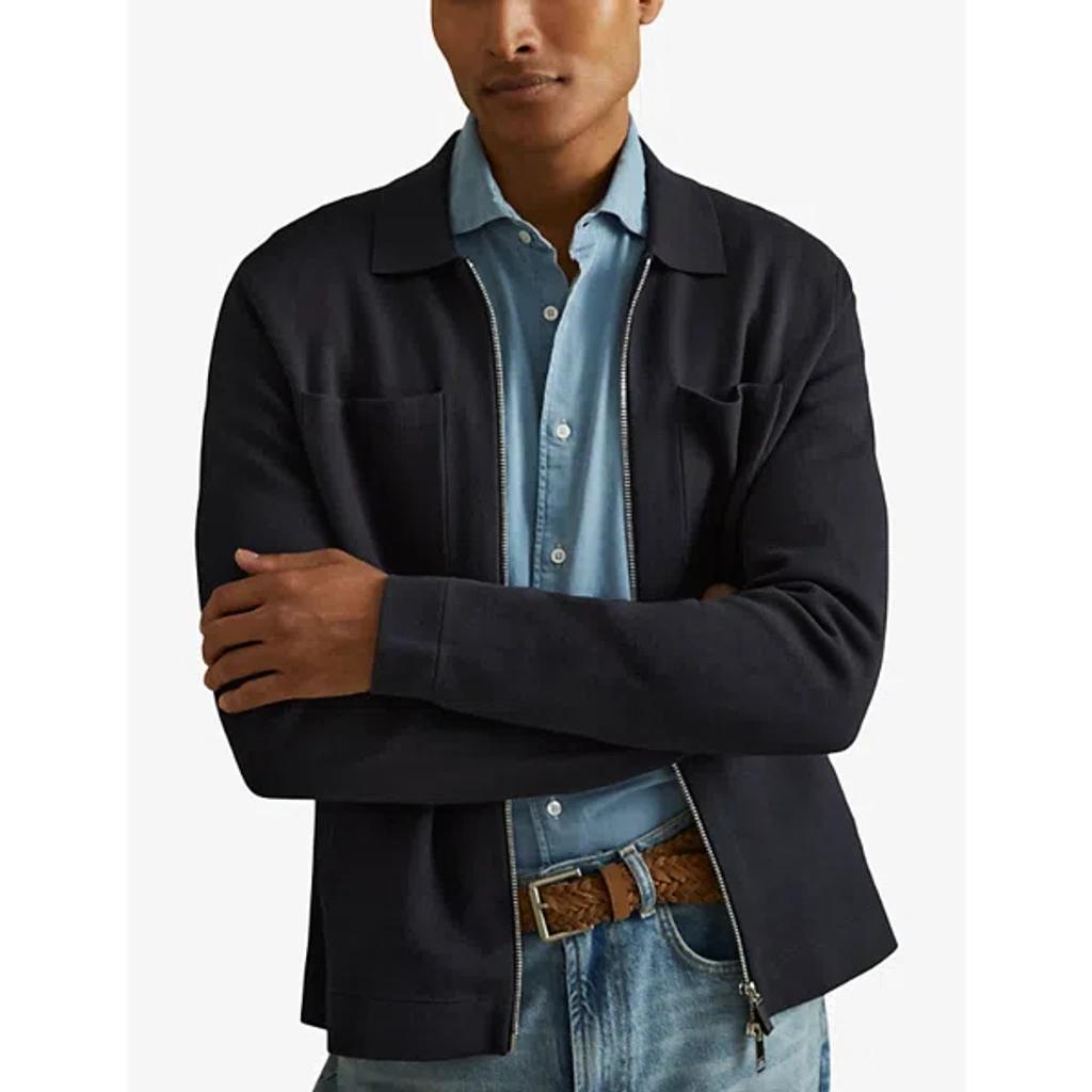 REISS Mens Navy Rivers Regular-fit Zip-up Knitted Cardigan Xxl Product Image
