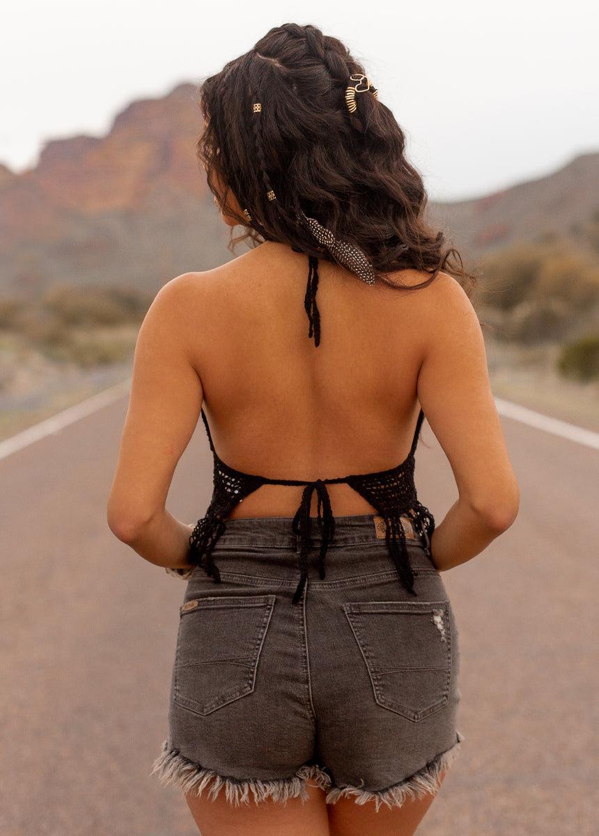 Wrenley Crochet Top in Black Female Product Image