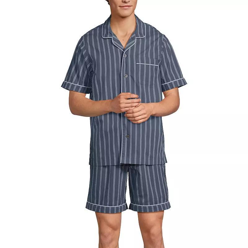Men's Lands' End Essential Short Sleeve Top & Shorts Pajama Set, Size: Large, Egret White Stripe Product Image