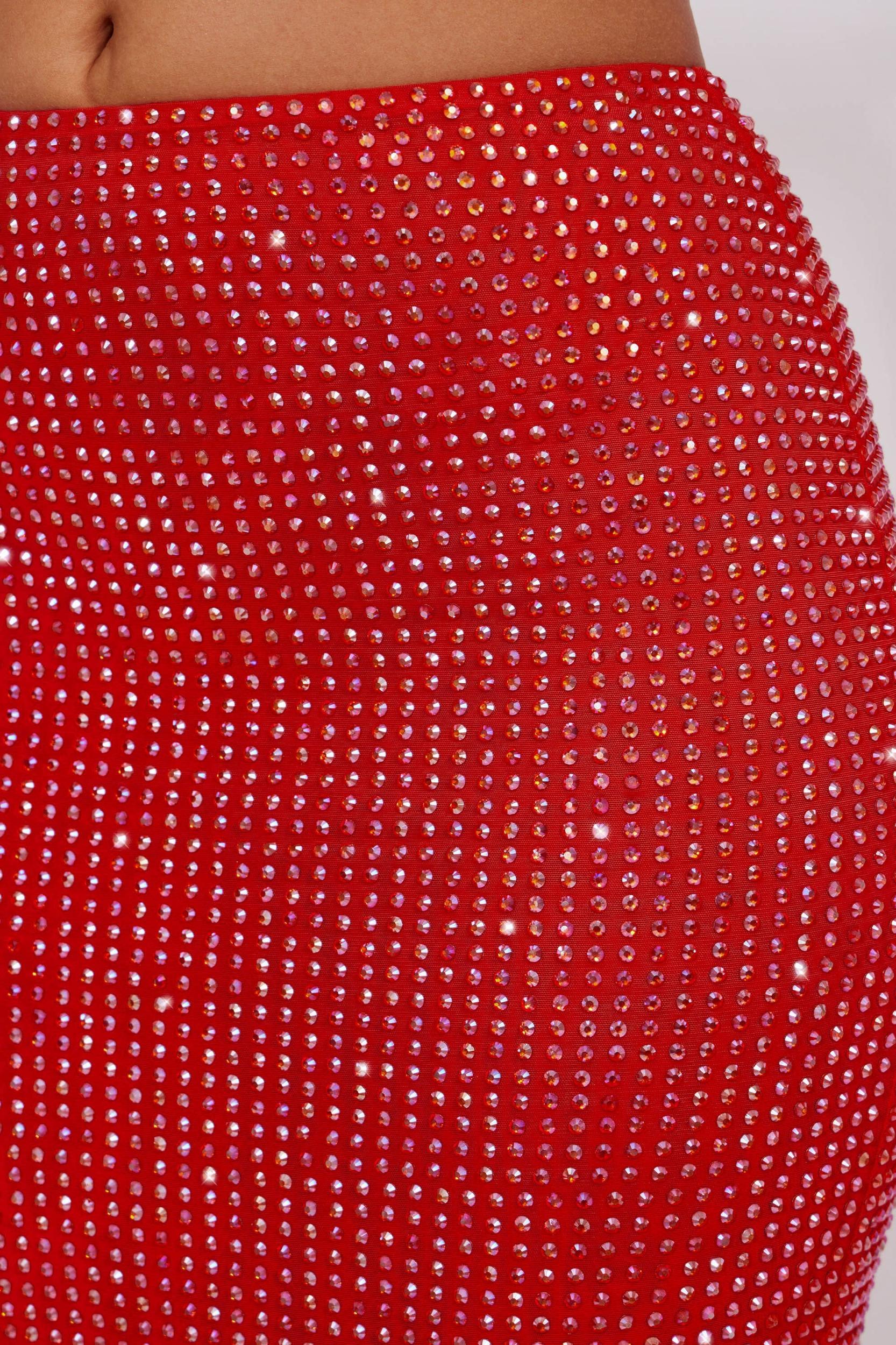 Embellished Mid Rise Maxi Skirt in Fire Red Product Image