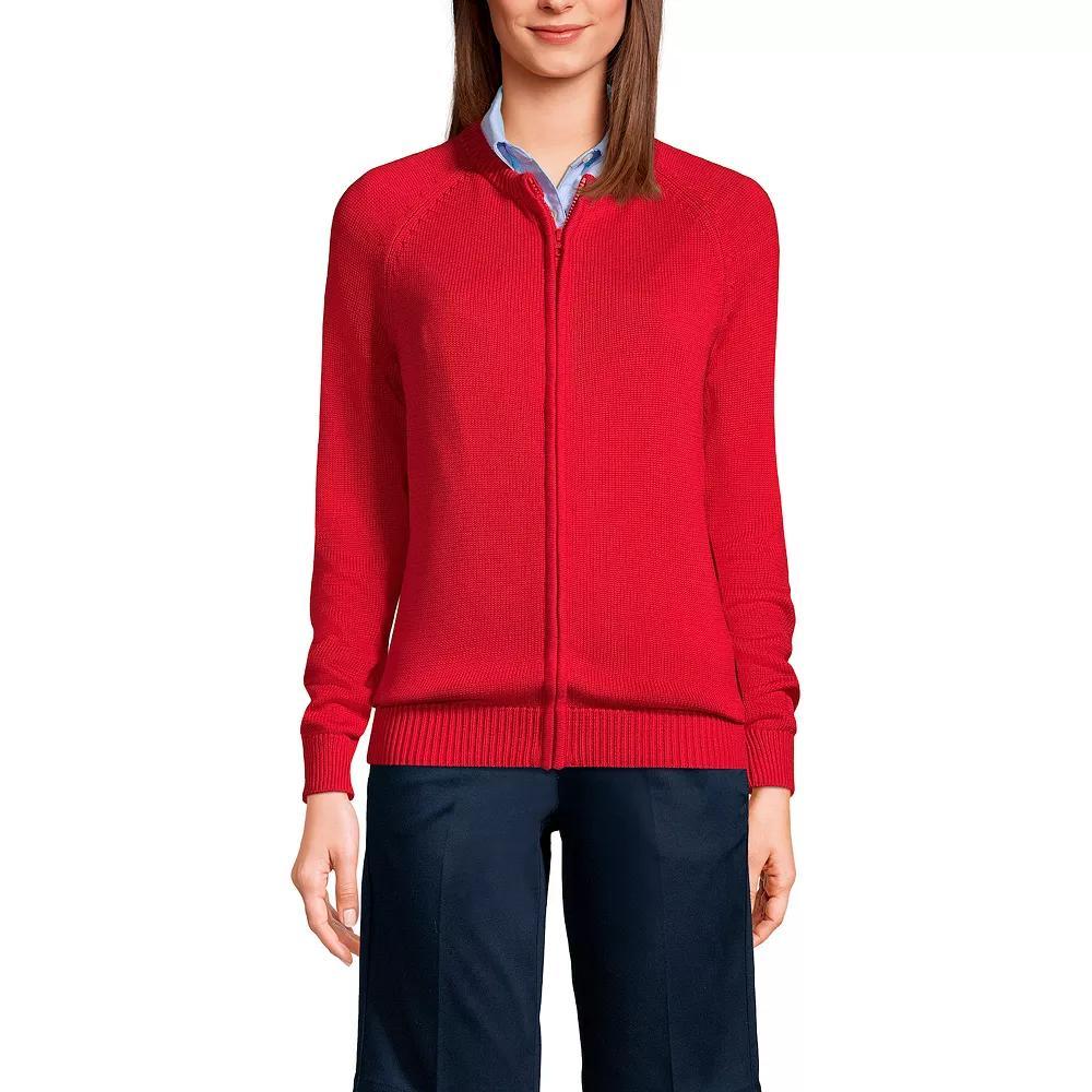 Women's Lands' End School Uniform Zipper-Front Cardigan Sweater, Size: Large, Classic Blue Product Image