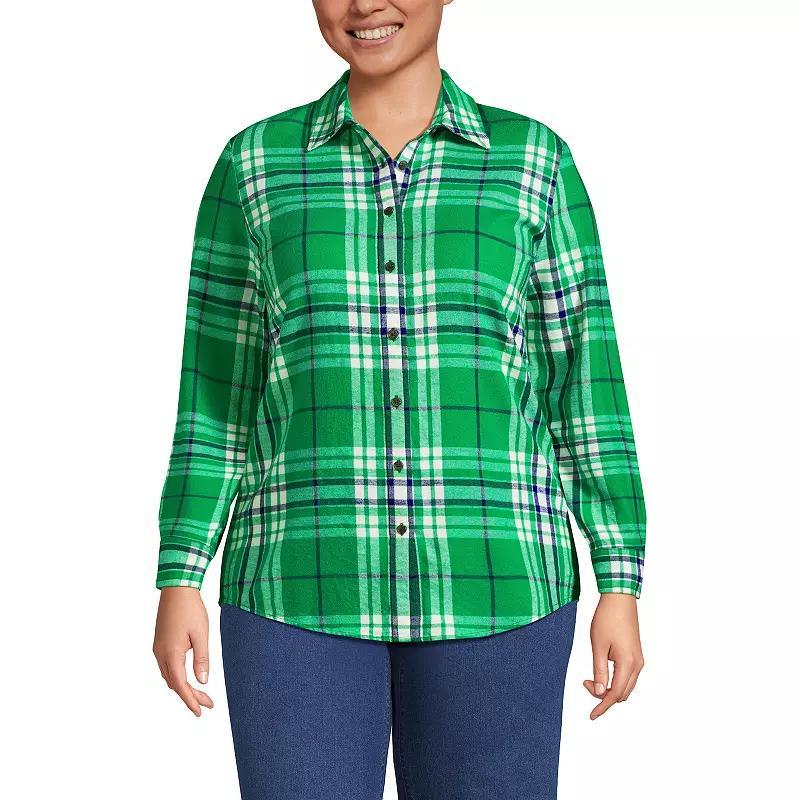 Plus Size Lands' End Plaid Boyfriend Flannel Shirt, Women's, Size: 2XL, Ivory Blue Plaid Product Image