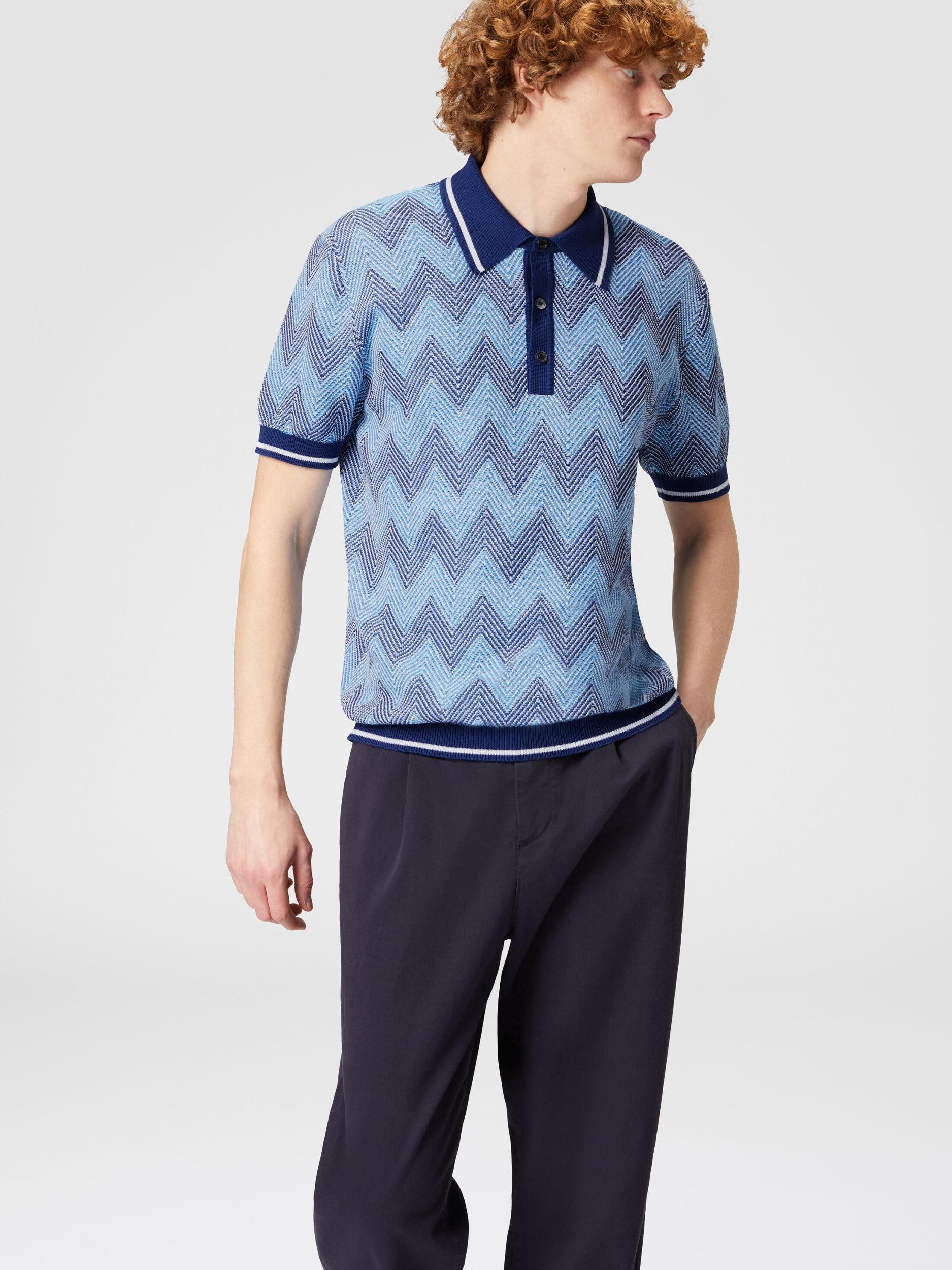 Short-sleeved polo shirt in zigzag cotton with contrasting trim Product Image
