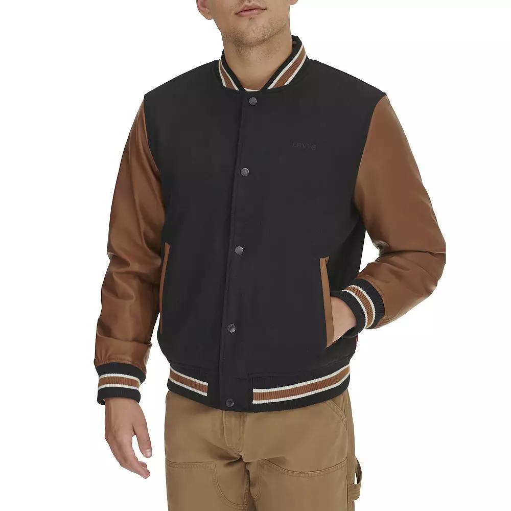 Men's Levi's® Mixed Media Letterman Bomber Jacket, Size: Medium, Dark Brown Product Image