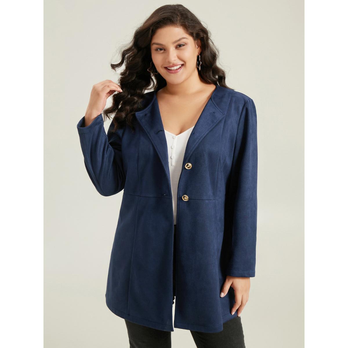 Plus Size Plain Pleated Metal Detail Jacket Women DarkBlue Casual Plain Ladies Dailywear Winter Coats BloomChic 28/5X Product Image