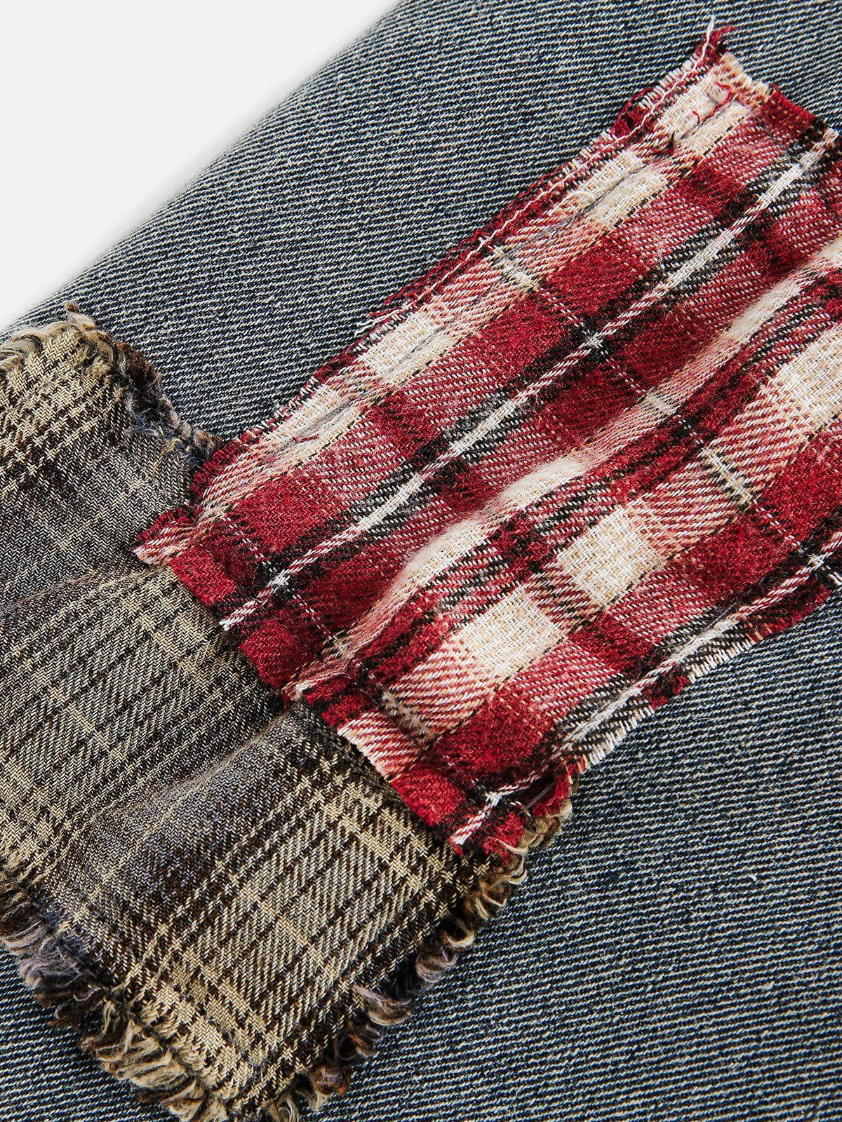 Aelfric Eden Plaid Patchwork Washed Denim Jacket Product Image