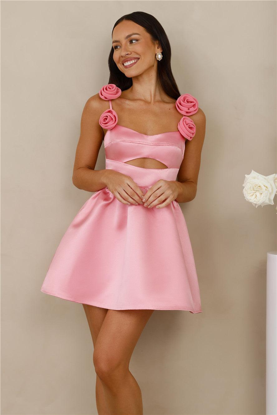 Rosé Romance Satin Mini Dress Pink Product Image