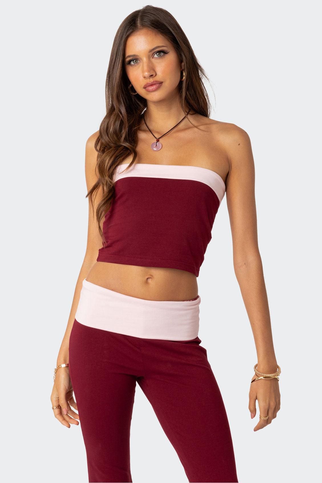 Contrast Fold Over Flared Leggings Product Image
