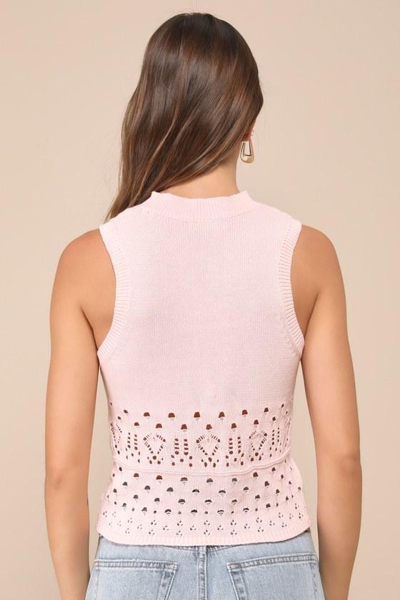 Cute Pose Light Pink Pointelle Sweater Knit Tank Top Product Image